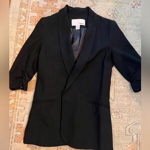 Bar III Black Open Front Women's Blazer XS 3/4 ruched sleeve